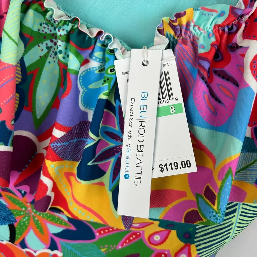 Bleu Rod Beattie Make It Pop Ruffle Shoulder Swimsuit RBMP22738-TJ Womens Size 8